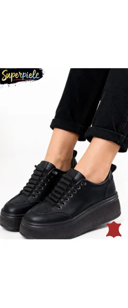 Pantofi Casual Damă din Piele Naturala cu Talpă Înaltă
