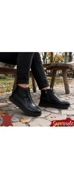 Ghete scurte damă din piele naturală cu vârf rotund