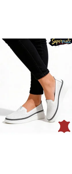 Sneakers damă piele naturală fără șireturi cu talpă groasă