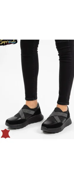 pantofi casual dama din piele naturală fără Siret cu elastici