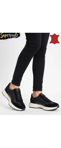 sneakers dama din piele naturală cu talpa groasă si șireturi