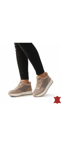 Pantofi de damă casual cu căptușeală din blană, piele, talpă groasă (F001-867)