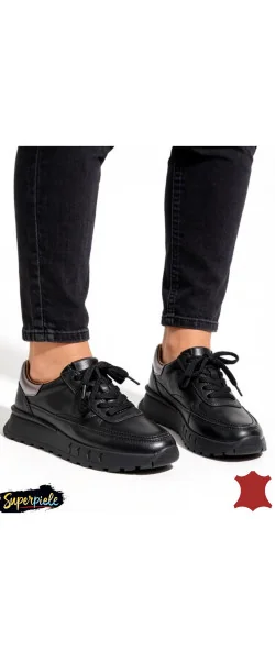 Pantofi casual damă din piele negri, cu talpă groasă și confortabilă F001-892