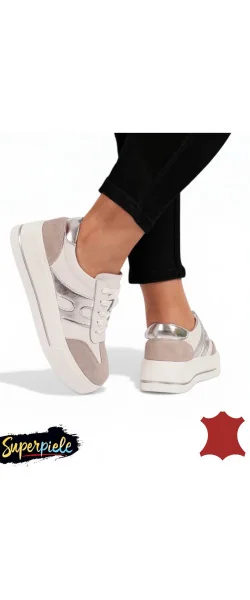 Pantofi casual din piele albi și grey Leather pentru femei T-8076