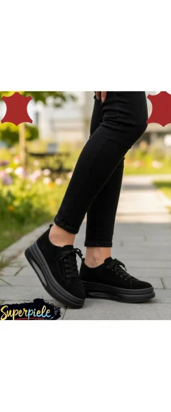 Pantofi Casual Damă din Piele Naturală Întoarsă Cu talpă groasă