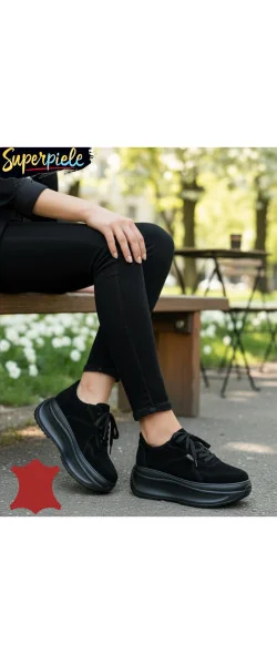 Pantofi Casual Damă din Piele Naturală Întoarsă Cu talpă înaltă