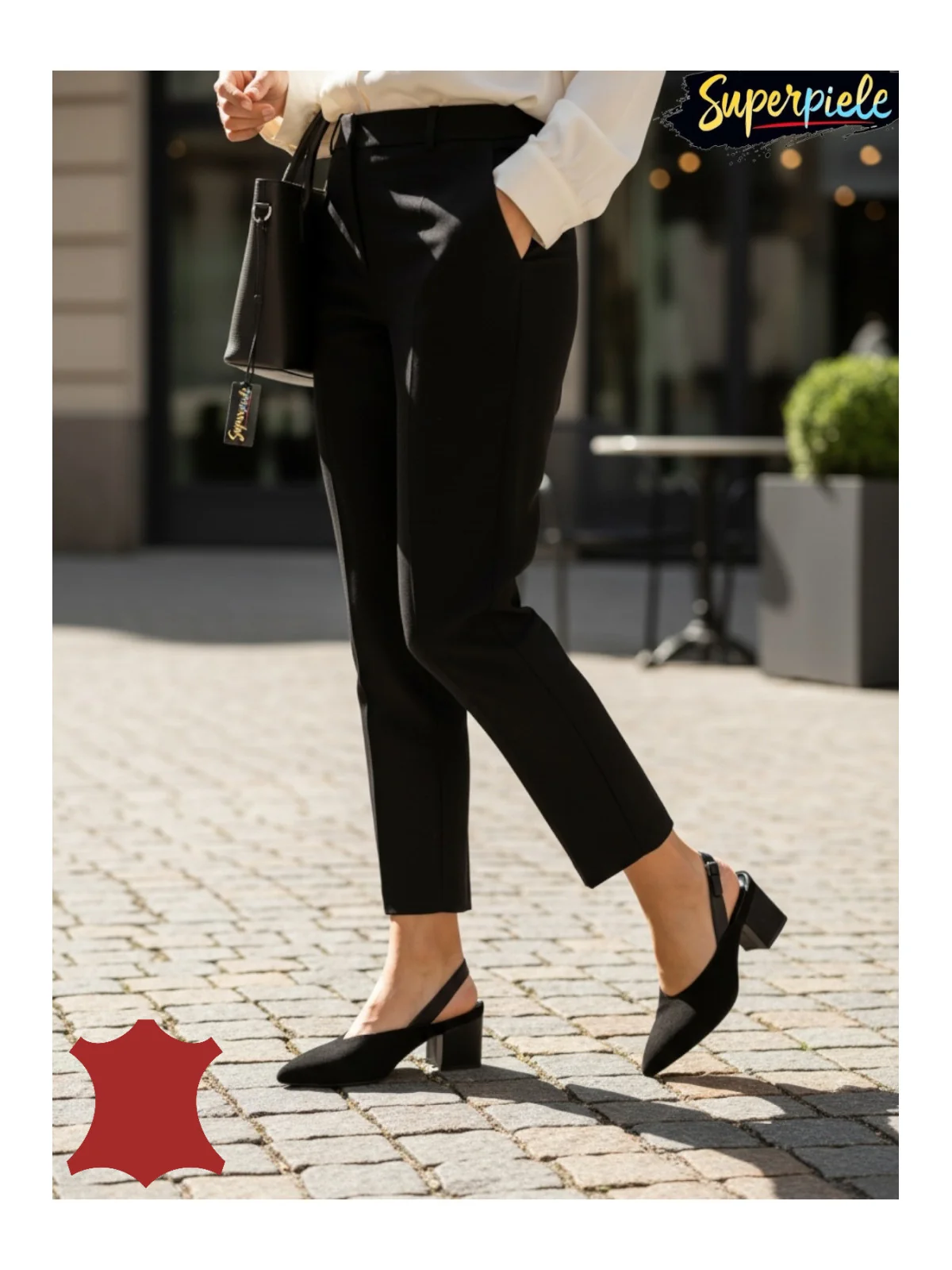 Pantofi Slingback din Piele Naturală Întoarsă – Black Leather