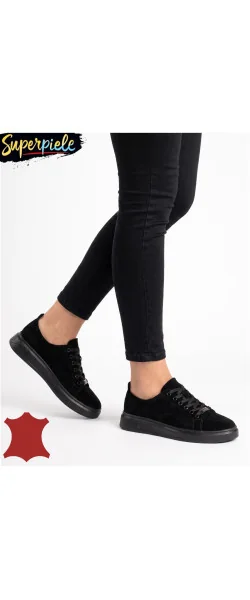 Sneakers din piele întoarsă naturală – talpă ușoară 3 cm