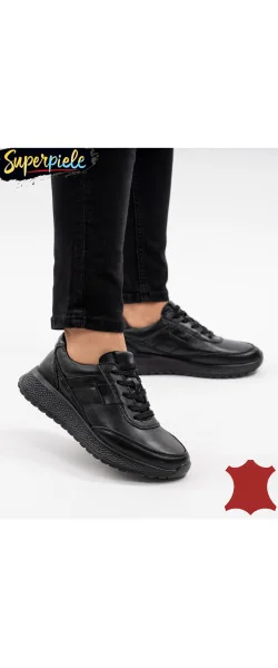 Sneakers din piele naturală – talpă groasă 4 cm