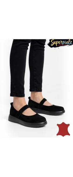Pantofi dama Mary Jane din piele întoarsă naturală