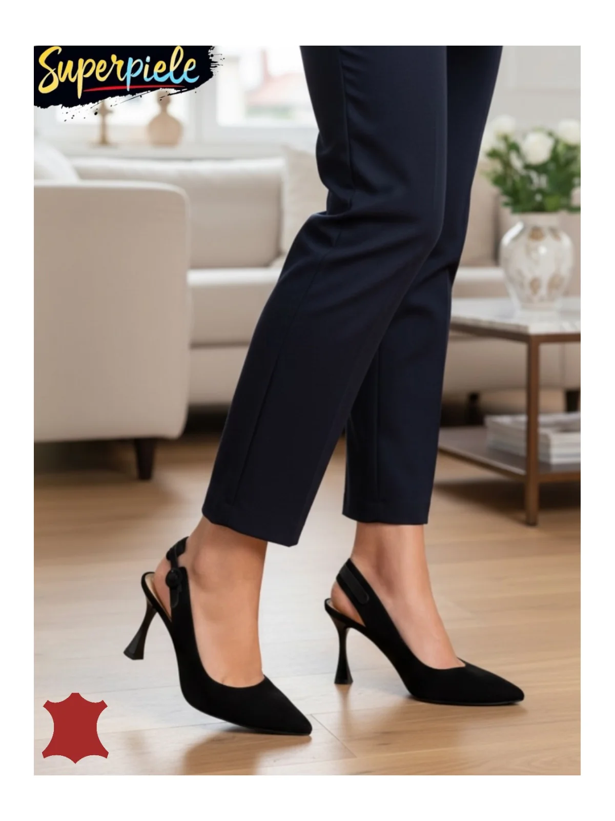 Pantofi stiletto slingback din piele naturală întoarsă, negri Pantofi stiletto slingback din piele naturală întoarsă, negri