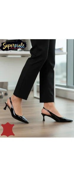 Pantofi eleganți piele naturală lăcuită,cu toc subțire, vârf ascuțit