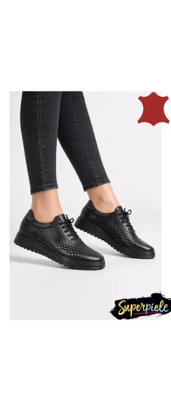 Pantofi Casual Dama perforate din Piele Naturala cu Sclipici Gold Leather |MARKO|