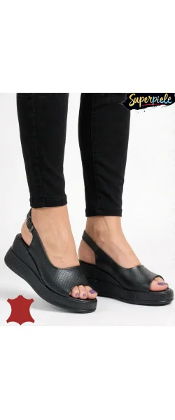 Sandale dama piele naturala perforate albe cu talpa tip platforma