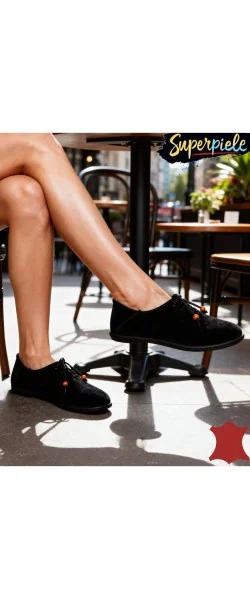 Pantofi Casual din Piele Naturală Întoarsă Cu toc foarte mic de 1,5 cm