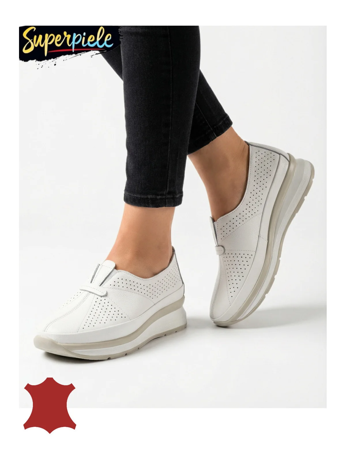 Pantofi casual dama piele naturala cu insertie elastica si inchidere slip-on