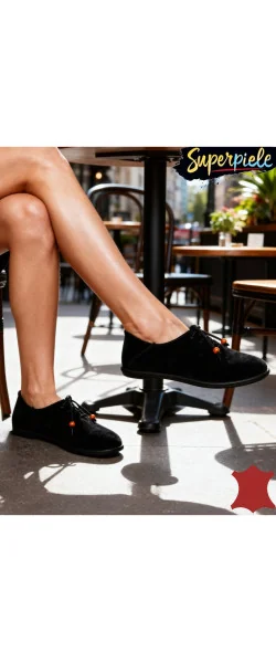 Pantofi Casual din Piele Naturală Întoarsă Cu toc foarte mic de 1,5 cm