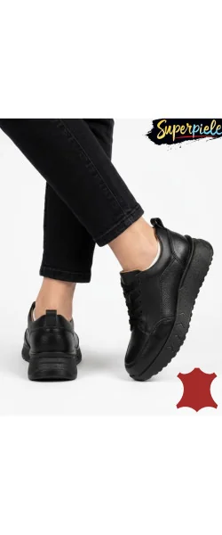 Sneakers dama piele naturală la modă cu șireturi