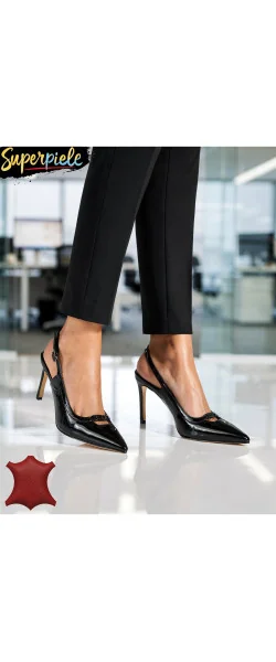 Pantofi eleganți decupați din piele naturală lăcuită cu vârf ascuțit