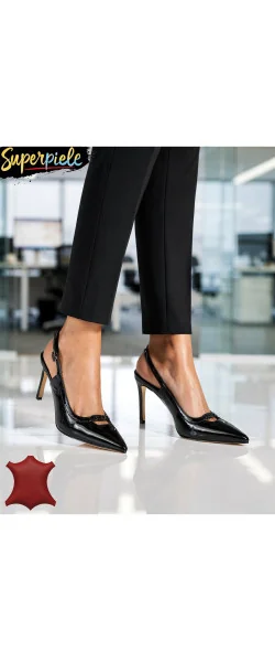 Pantofi eleganți decupați din piele naturală lăcuită cu vârf ascuțit