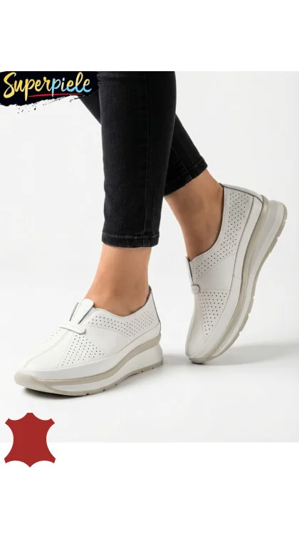 Pantofi casual dama piele naturala cu insertie elastica si inchidere slip-on