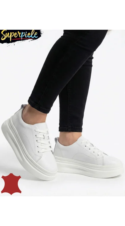 Pantofi casual din piele pentru femei, cu șireturi și vârf rotund