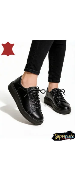 Pantofi casual piele naturala cu varf rotund Si talpa alba