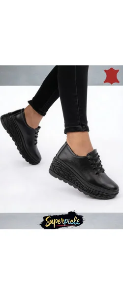 Pantofi casual dama piele naturala cu talpa groasă neagră