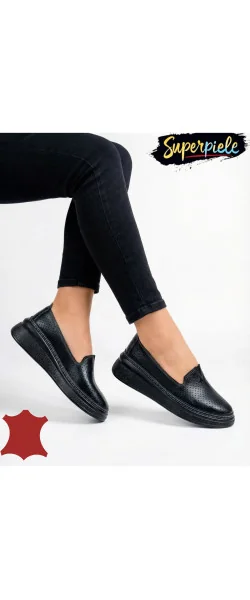 Sneakers damă piele naturală fără șireturi cu talpă groasă