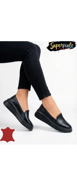 Sneakers damă piele naturală fără șireturi cu talpă groasă