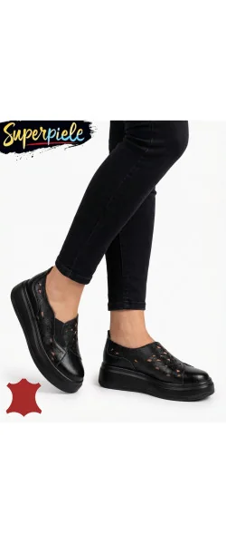 Sneakers dama din piele naturală cu perforație decorative