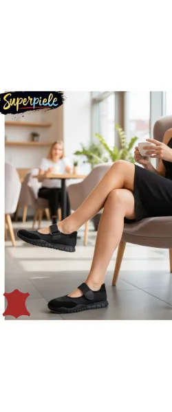 Balerini damă din piele întoarsă NATURALĂ și textil cu talpă flexibilă