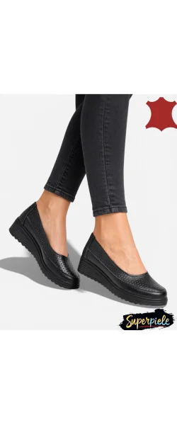 Pantofi casual dama piele naturala perforati cu talpă groasă-slip-on