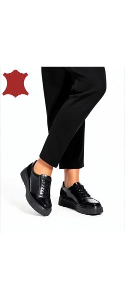 Pantofi casual dama piele naturala cu varf rotund si inchidere sireturi