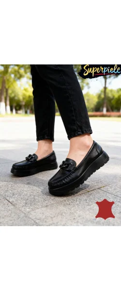 MOCASINI DAMĂ DIN PIELE NATURALĂ CU TALPA GROASA SI CATARAMA