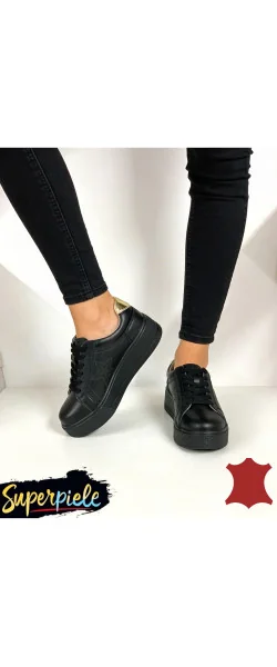 Sneakers dama din piele naturală cu talpa groasă 5.5 cm- Star Edition