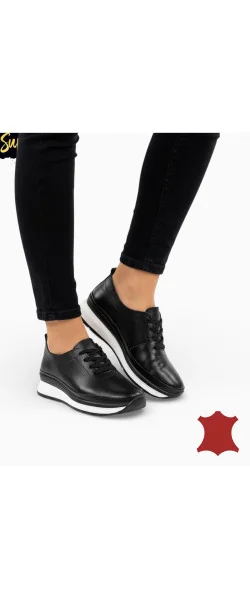 Pantofi casual damă comozi din piele naturală moale cu șireturi