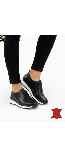 Pantofi casual damă comozi din piele naturală moale cu șireturi