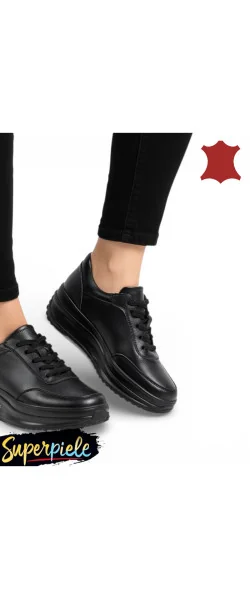 Pantofi casual damă din piele naturală cu talpă groasă și șireturi