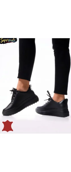 Pantofi casual dama piele naturala cu varf rotund și talpă groasă
