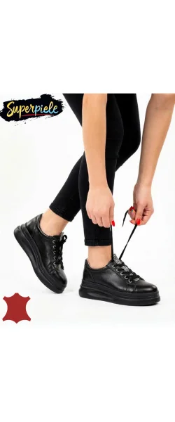 Pantofi casual dama la modă din piele naturala cu talpa groasa