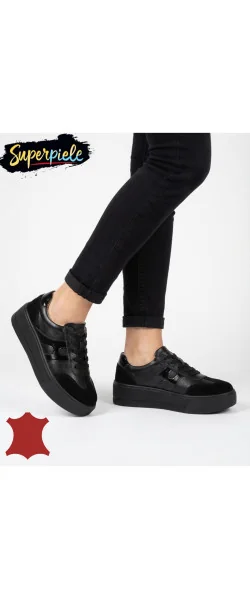 sneakers dama din piele naturala ,cu talpa groasa si sireturi