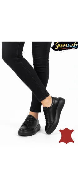 Sneakers dama casual din piele naturala cu inchidere siret ,talpa groasă