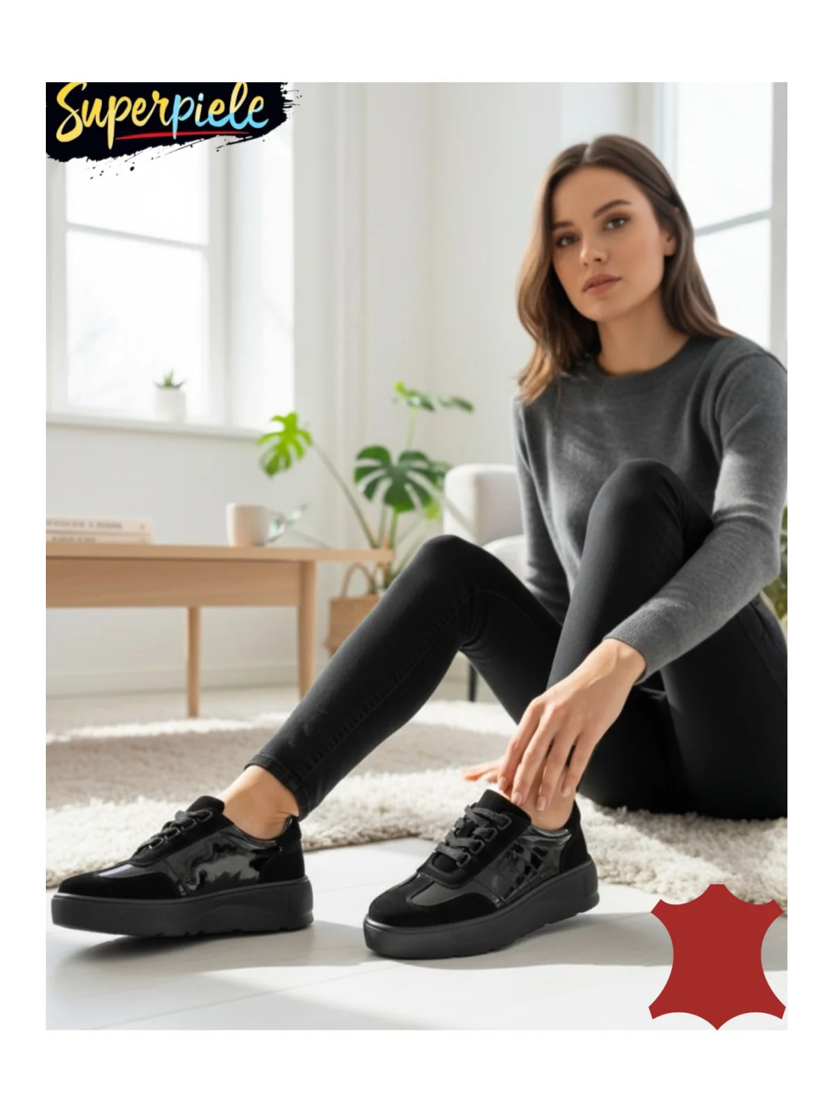 Pantofi casual damă din piele naturală cu piele întoarsă cu talpă groasa