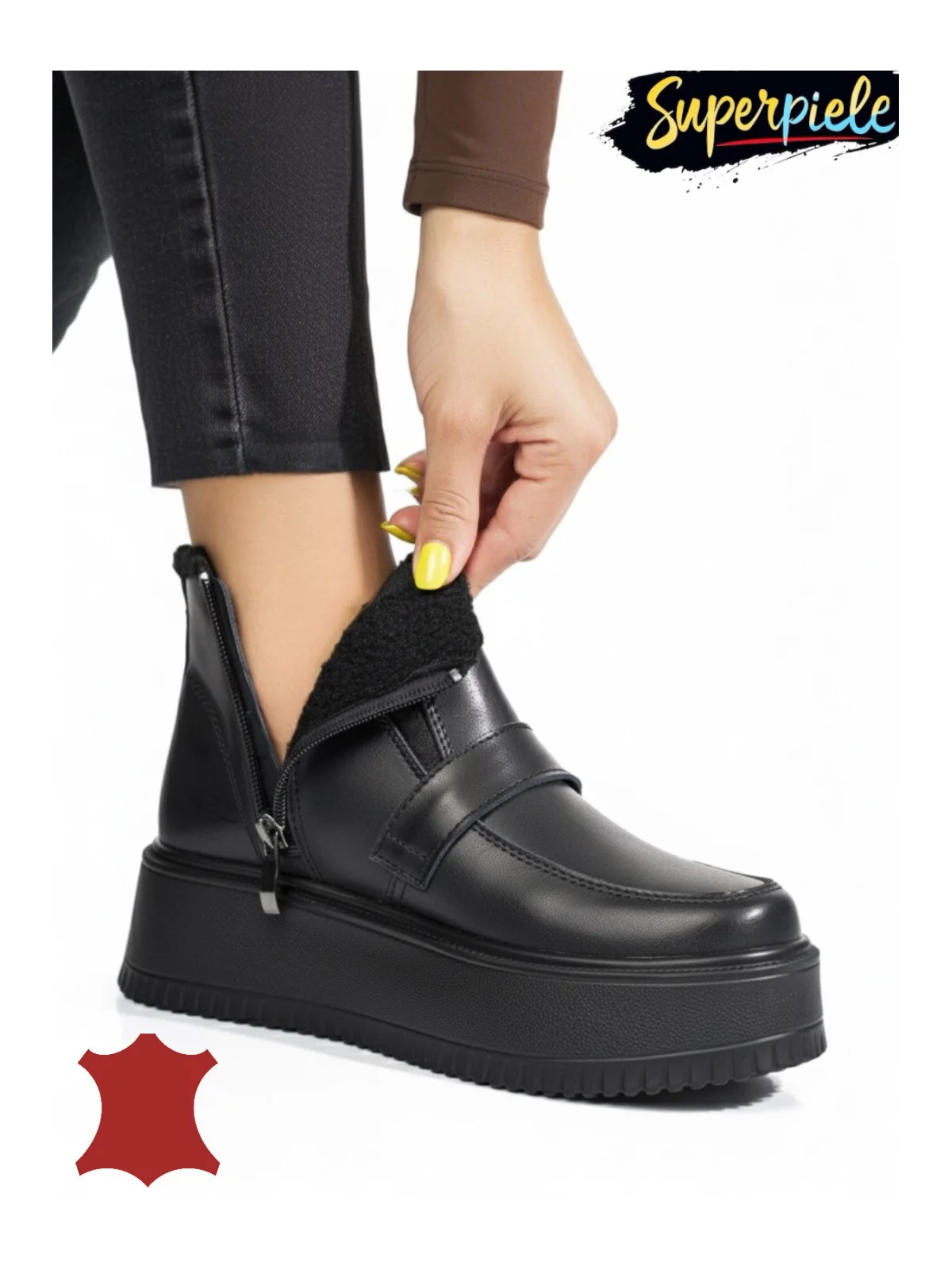 Ghete dama negre piele naturala imblanite cu insertie elastica si inchidere fermoar