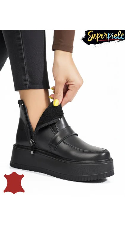 Ghete dama negre piele naturala imblanite cu insertie elastica si inchidere fermoar