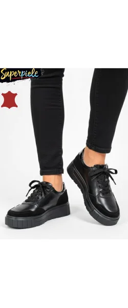 Pantofi casual din piele pentru femei cu șireturi F002-459