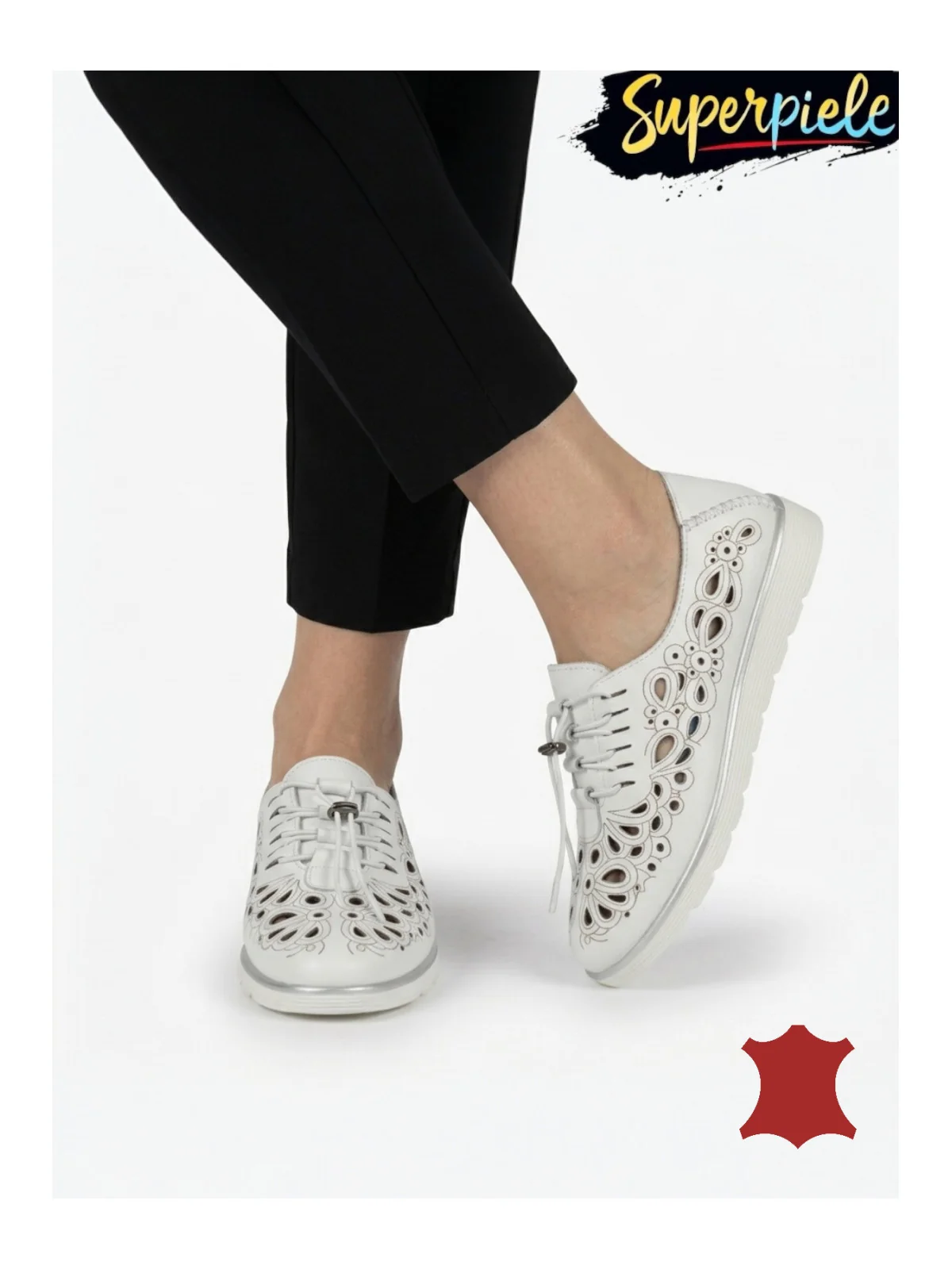 Pantofi casual din piele naturală, culoare grey Leather cu perforații decorative