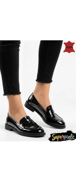 Mocasini casual damă din piele lăcuită, grey Leather, fără slip-on