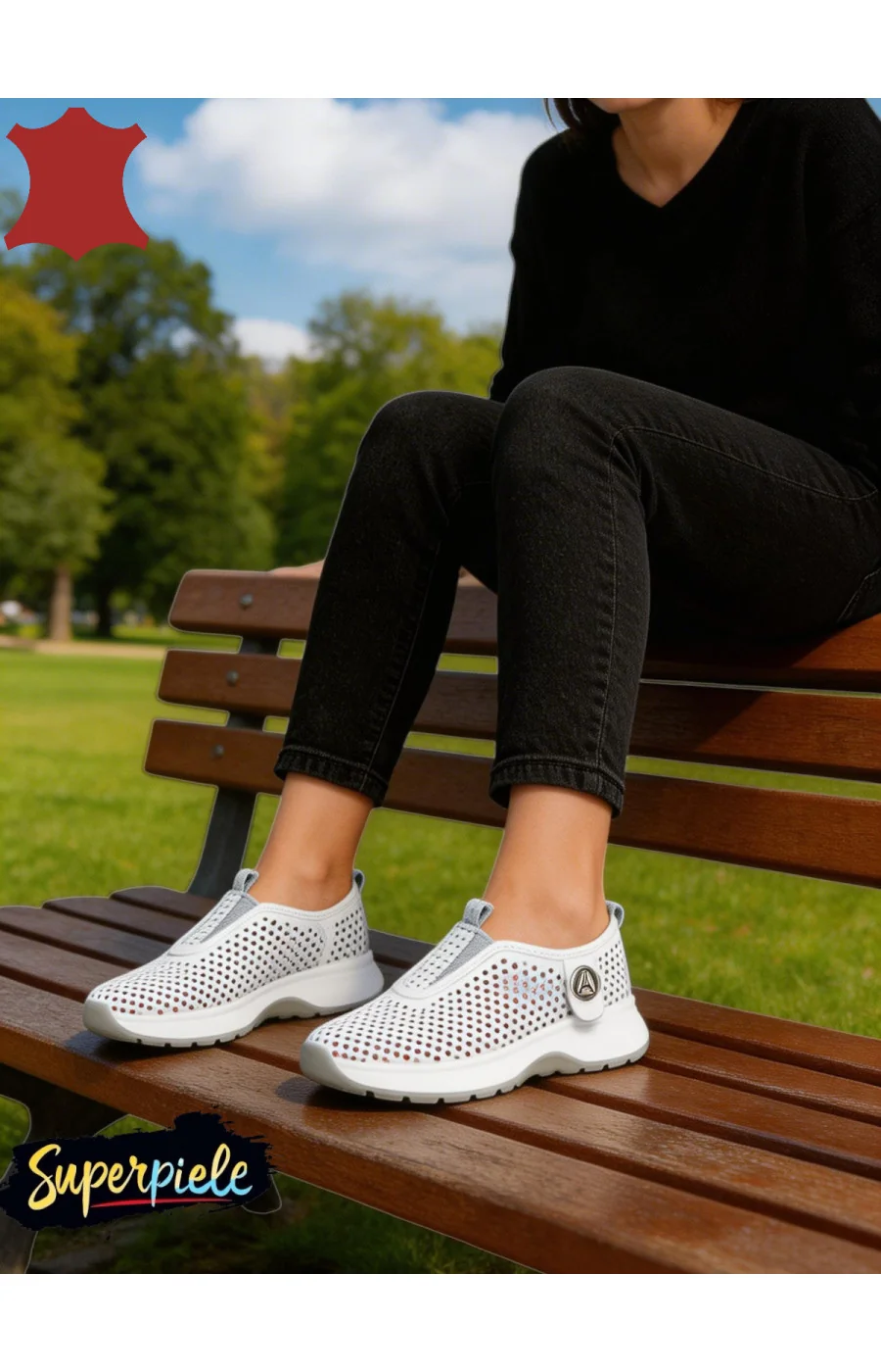Pantofi casual dama piele naturala perforati cu talpa flexibila